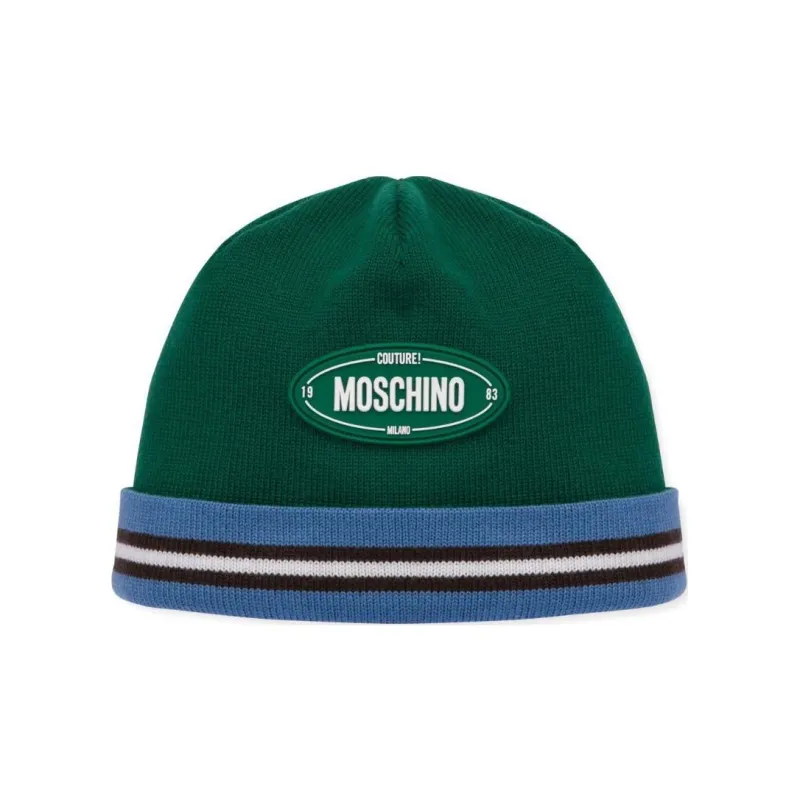 MOSCHINO Logo appliqué Virgin Wool Beanie-0