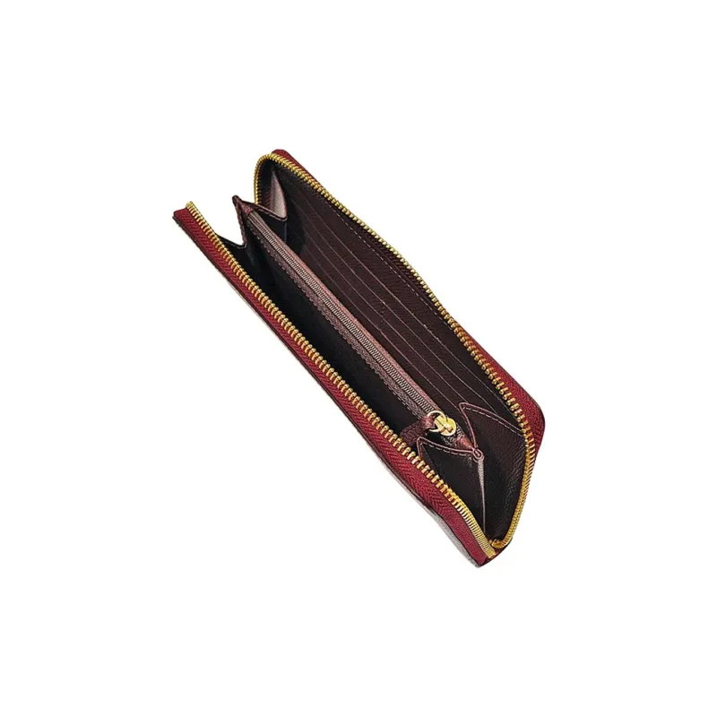 COACH Accordion Zip Cross-Stitch Leather Card Holder Wallet Women's Cherry Red-3