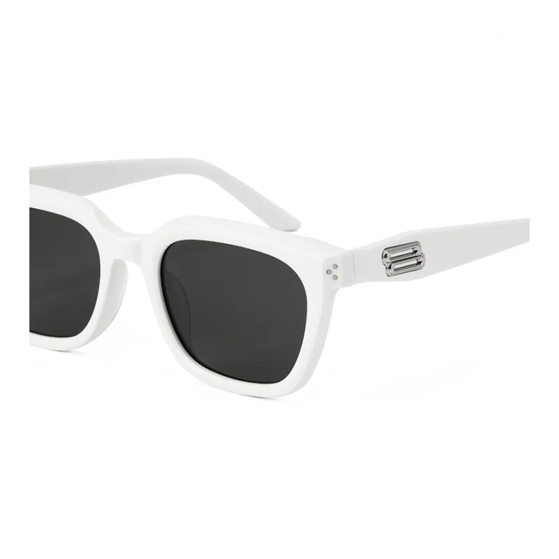 PLASTIC BRAIN Plate Frame Square Sunglasses Unisex White-8
