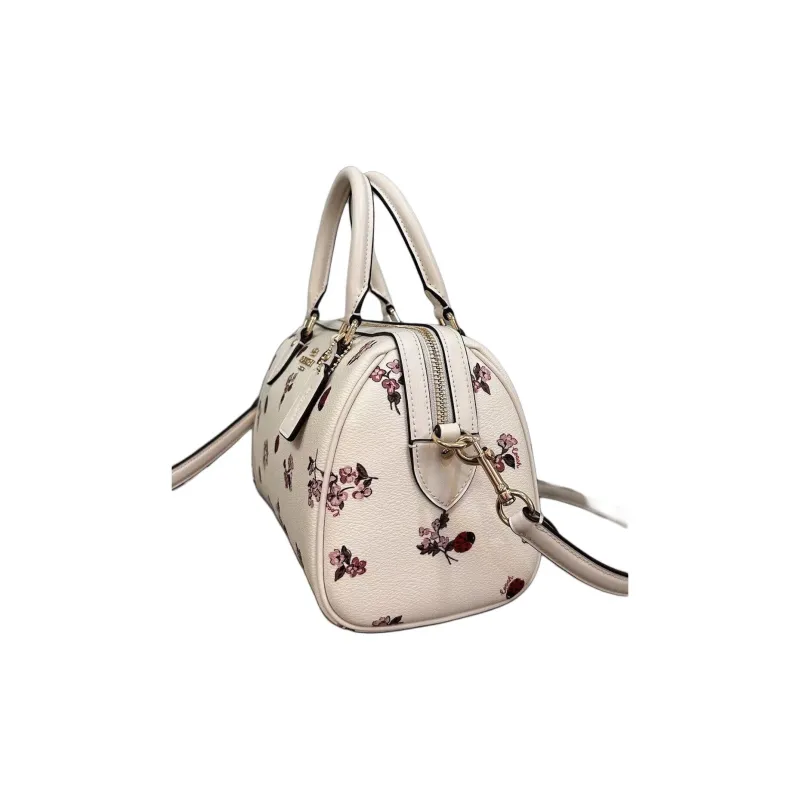 COACH Rowan Coated Canvas Handbag Shoulder Bag Crossbody Bag Medium Size Women's Gold & Chalk Multicolor-2