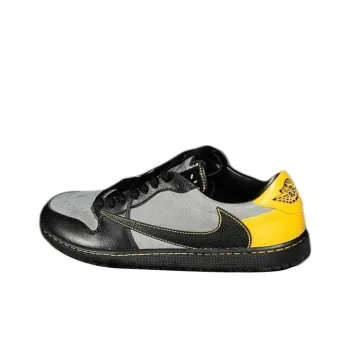TS x Jordan Air Jordan 1 Batman Cushioning Wear Resistant Low Top Vintage Basketball Shoes Men's Gray Black Yellow