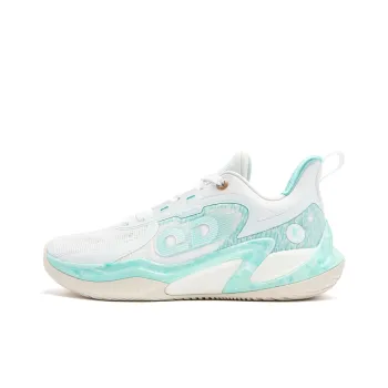 QIAODAN Cushioning Anti Slip And Wear Resistant Low Top Basketball Shoes Men's Jordan White Lake Blue