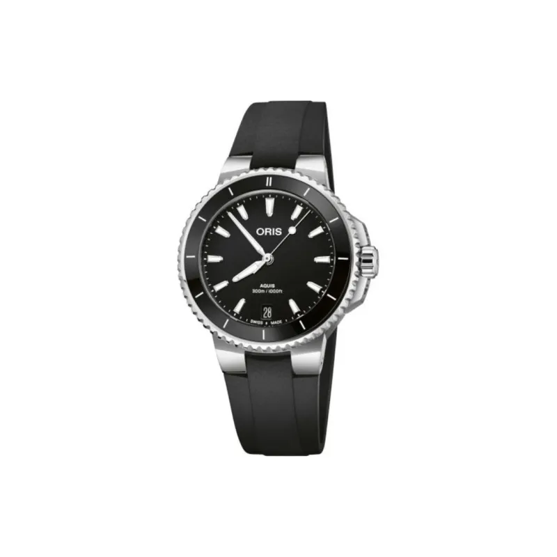 Oris Automatic Mechanical Movement Unisex Watch 36.5mm Black Dial Stainless Steel Watch Case Rubber Strap-0