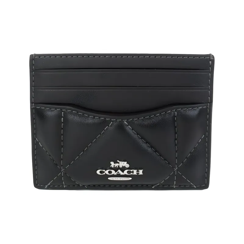 COACH Card Case Quilting Leather Card Clip Card Holder Regular Women's Black-1