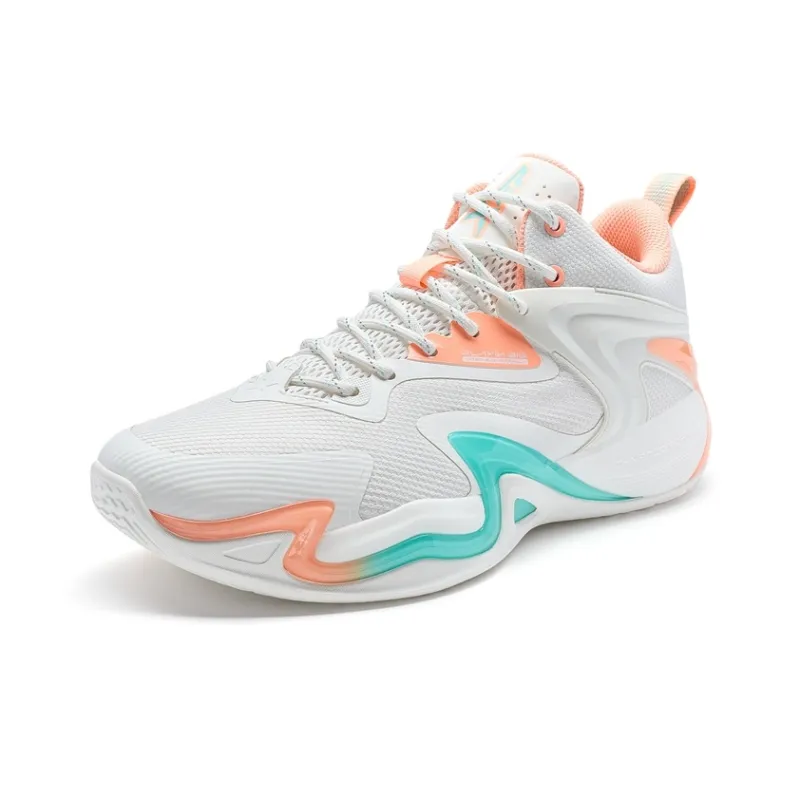 XTEP Small War 1 V2 Wear Resistant Slip Resistant Low Top Basketball Shoes Men's Sail White/Fluorescent Orange Pink-1