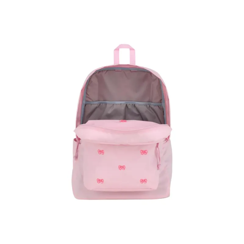 JanSport Recycled Polyester Backpack Women's Embroidered Bowknot Pink-4