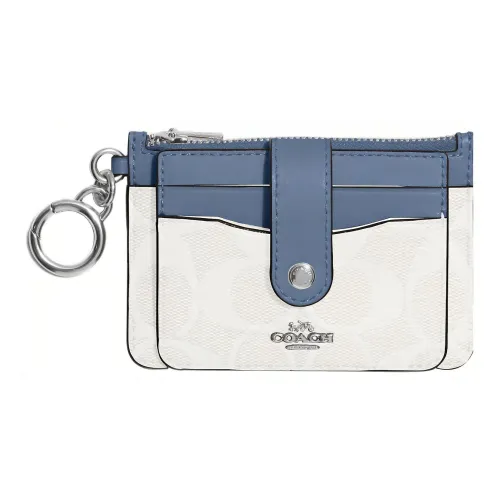COACH Card Case Coated Canvas With Smooth Leather Document Bag, Card Holder Mini Women's Chalk White/Indigo