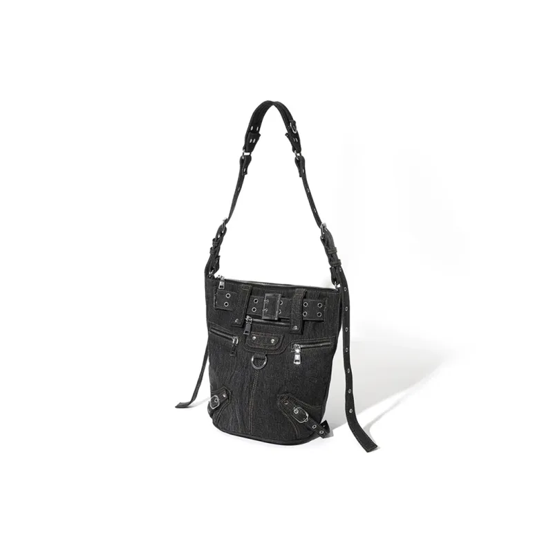 MASTER CANVAS Denim Bucket Bag Handbag Shoulder Bag Unisex Denim Blue/Denim Black-2