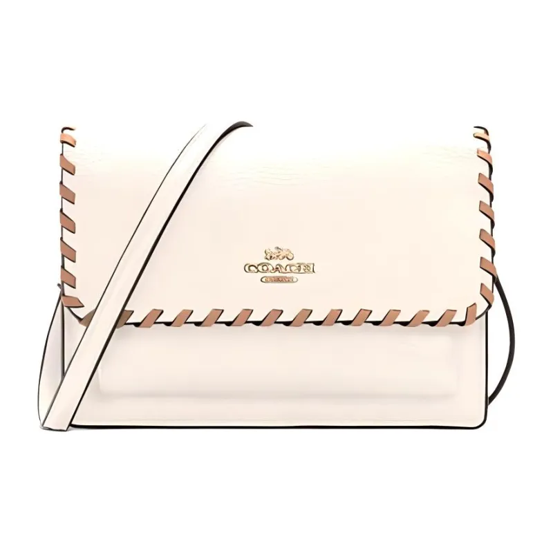 COACH Foldover Cow Leather Fanny Pack Sling Bag Women's White-0