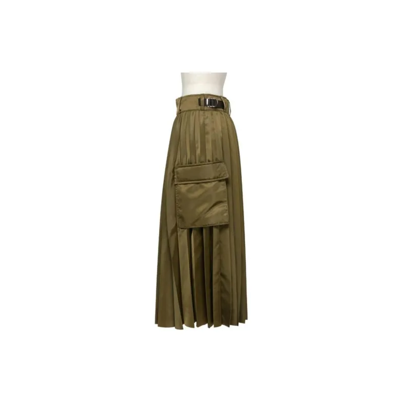 Sacai SS24 Casual Long Skirt Women's Olive-2