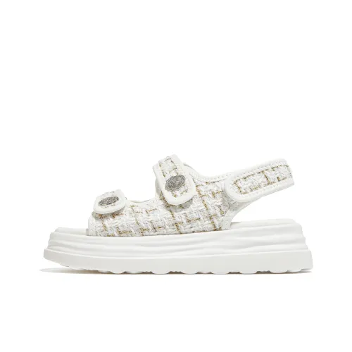 FAIRWHALE Beach Sandals Women's Beige Pure Black