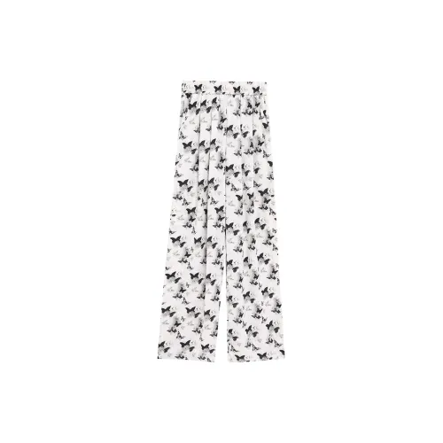 WOWI Casual Pants Women's White Butterfly Flower