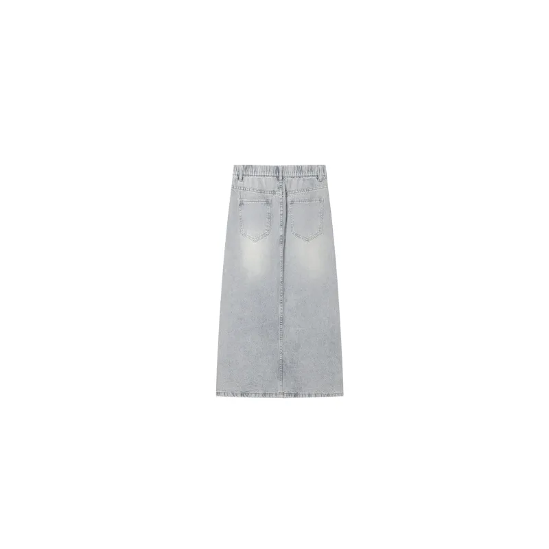 LOUISY AO Denim Long Skirts Women's Light Blue-2