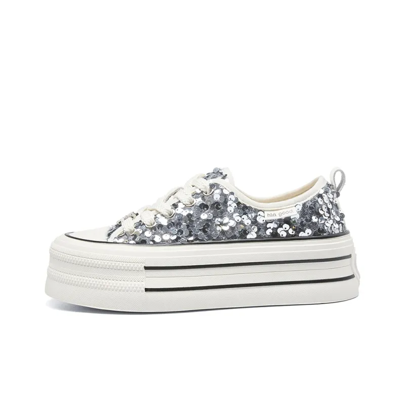 HLA Platform Casual Shoes For Women's-New Arrival Sequins Versatile Height Increasing Lightweight Canvas Shoes-8