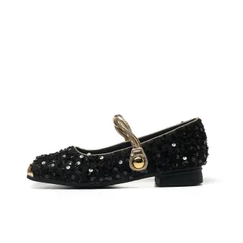 HLA Sequins Women's Casual Shoes Square Toe Low Vamp Slip-on Advanced Fashionable Women's Shoes