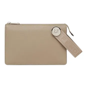 FENDI ROMA Leather Clutch Unisex Beige