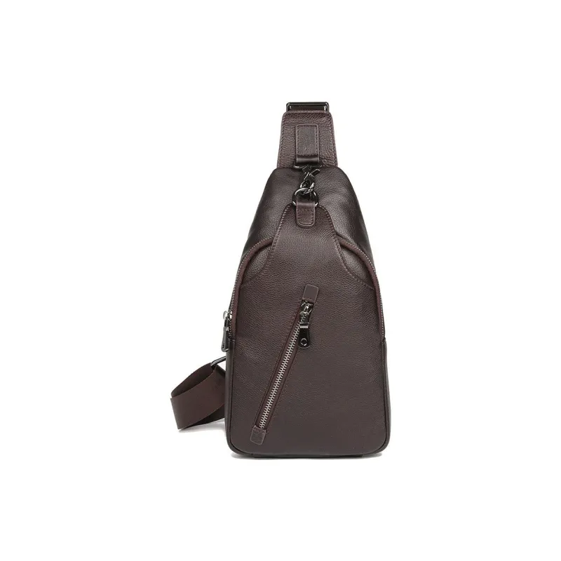 DOSRFINI Top Grain Cow Leather Sling Bag Men's Black/Chocolate-5