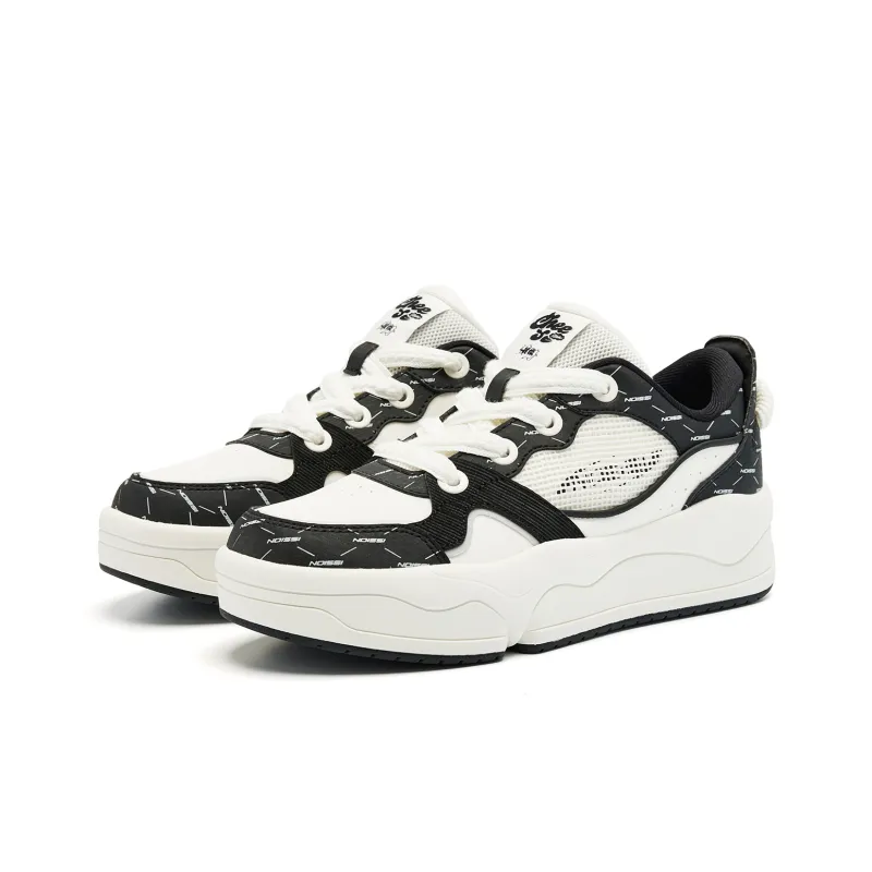 QIAODAN Cheese Shoes Slip Resistant Balanced Lightweight Low Top Skateboard Shoes Women's Ivory Black-2