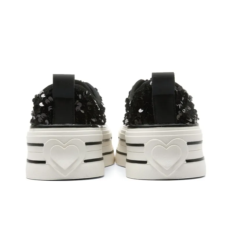 HLA Platform Casual Shoes For Women's-New Arrival Sequins Versatile Height Increasing Lightweight Canvas Shoes-3