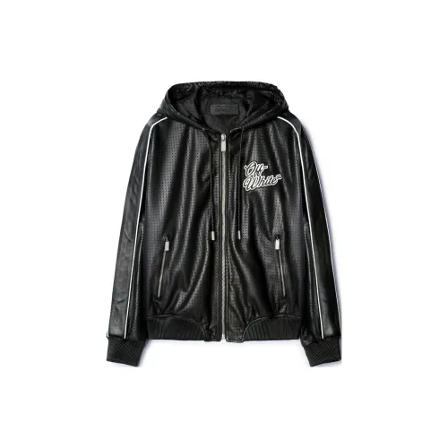 OFF-WHITE Logo-appliqué Leather Jacket