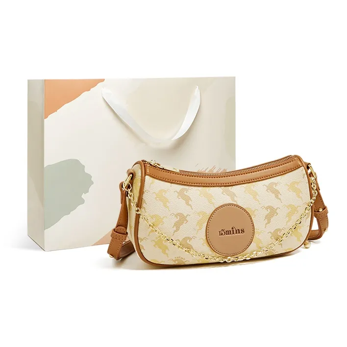 15 MINS PVC Advanced Moon Phase Bag Fashion Shoulder Bag Versatile Crossbody Bag Women's Coffee/Ecru-5