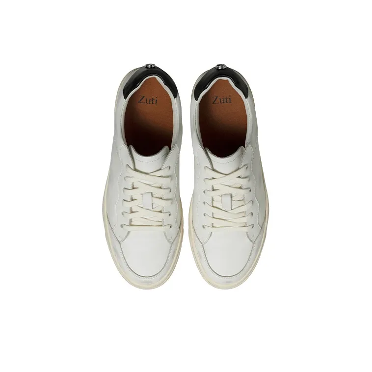 Zuti Trendy Distressed White Sneakers Low Top Skateboard Shoes Men's Ecru-2