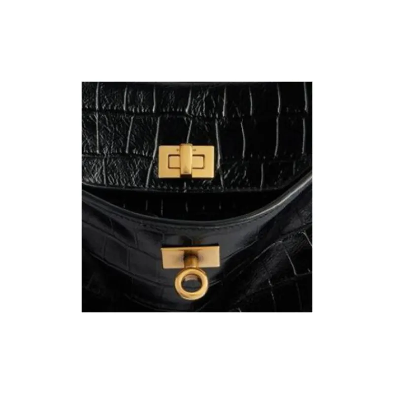 Balenciaga Soft Crocodile Pattern Embossed Cow Leather Shoulder Bag, Crossbody Bag, Handbag Mini Women's Black-5