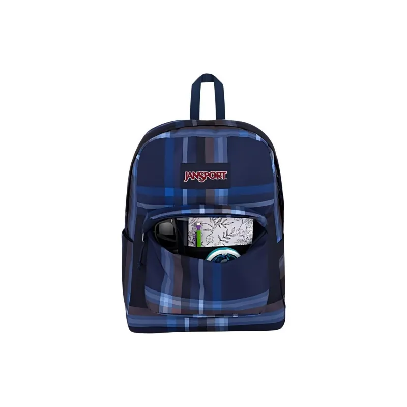 JanSport Recycled Polyester Backpack Unisex Plaid Marine Blue-3
