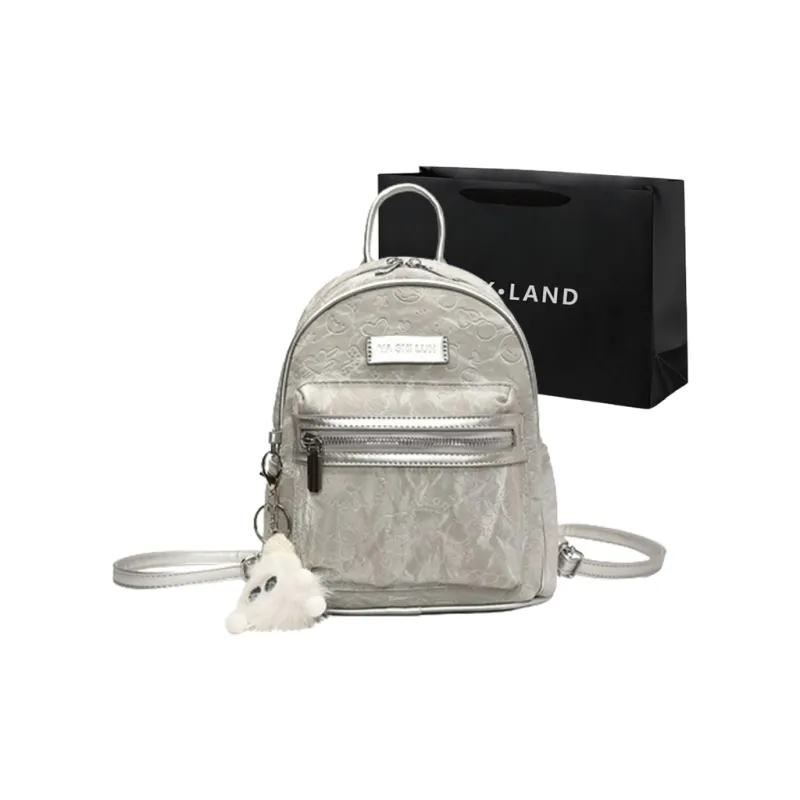 PINK·LAND PU Backpack Women's Black/Silver/Pink/White-20