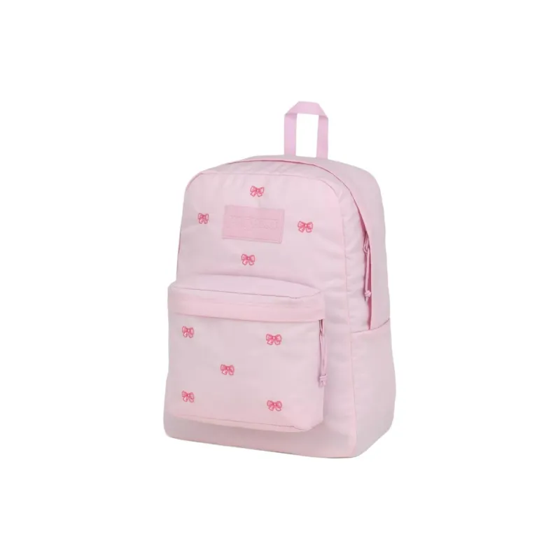 JanSport Recycled Polyester Backpack Women's Embroidered Bowknot Pink-1