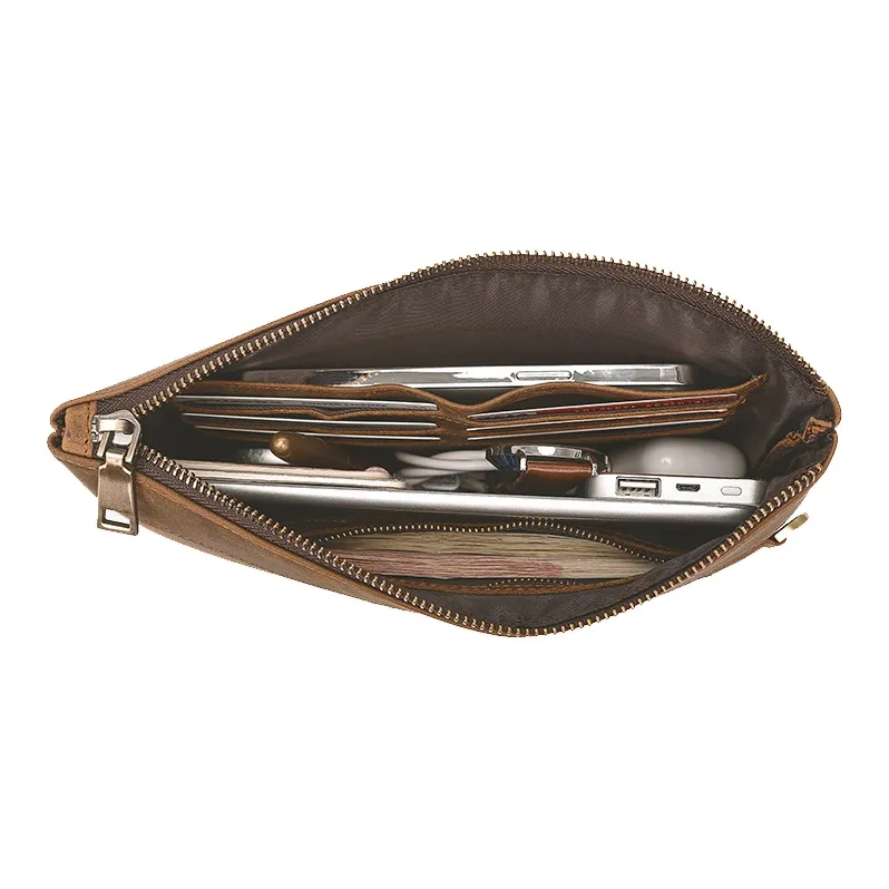 DOSRFINI Top Grain Cow Leather Clutch Men's Dark Brown/Light Brown-4