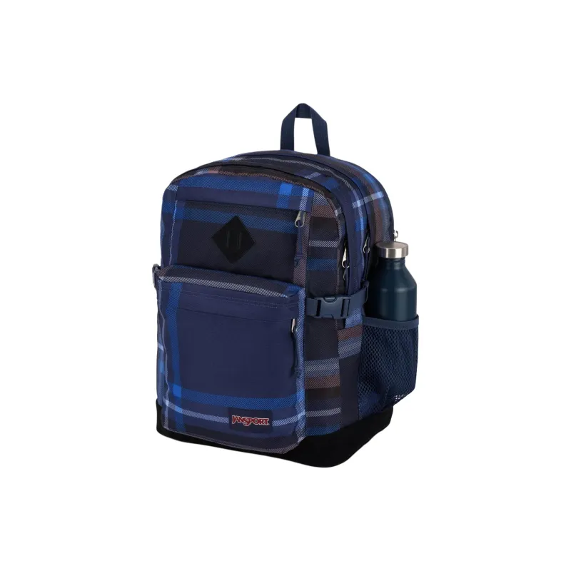 JanSport Recycled Polyester Pongee Suede Backpack Unisex Plaid Marine Blue-3