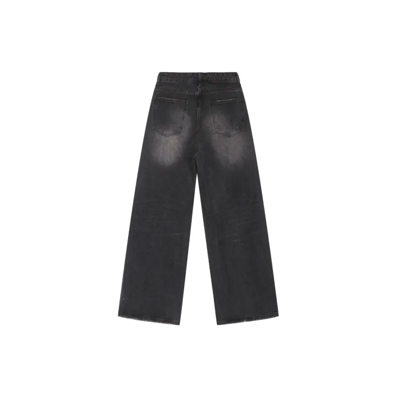 Voguo Relay Baggy Jeans Extended Length Floor Length Wide Leg Pants Unisex Vintage Dark Blue-3