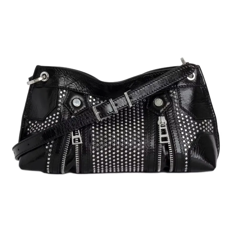 Zadig & Voltaire Calfskin Shoulder Bag, Crossbody Bag Unisex Black-5