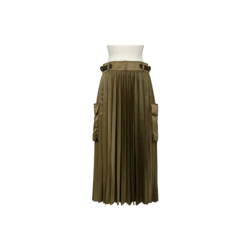 Sacai SS24 Casual Long Skirt Women's Olive-1