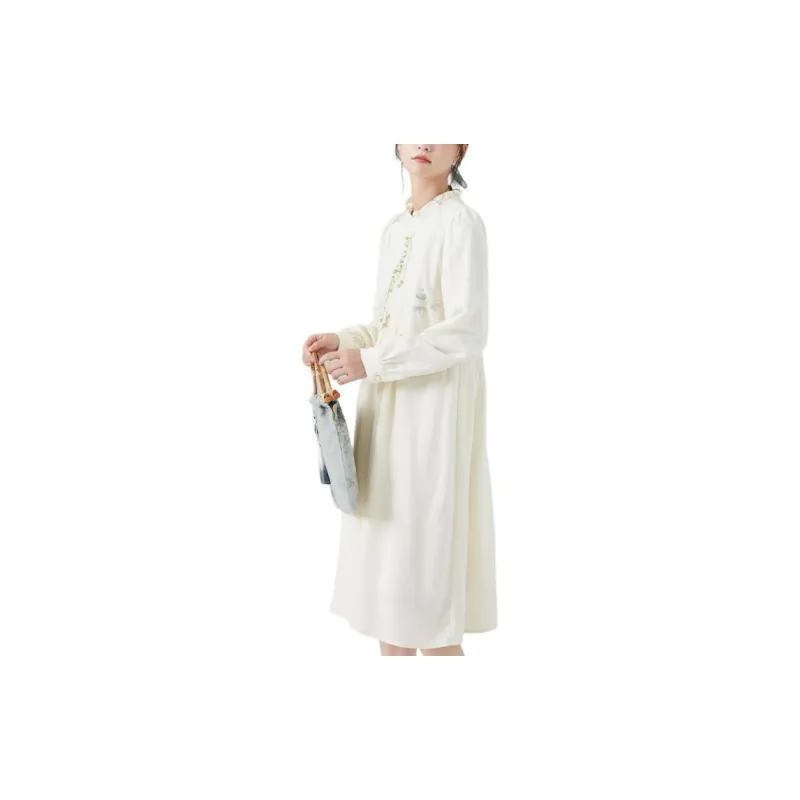 ZIHAN Long-Sleeved Dresses Women's Beige-2