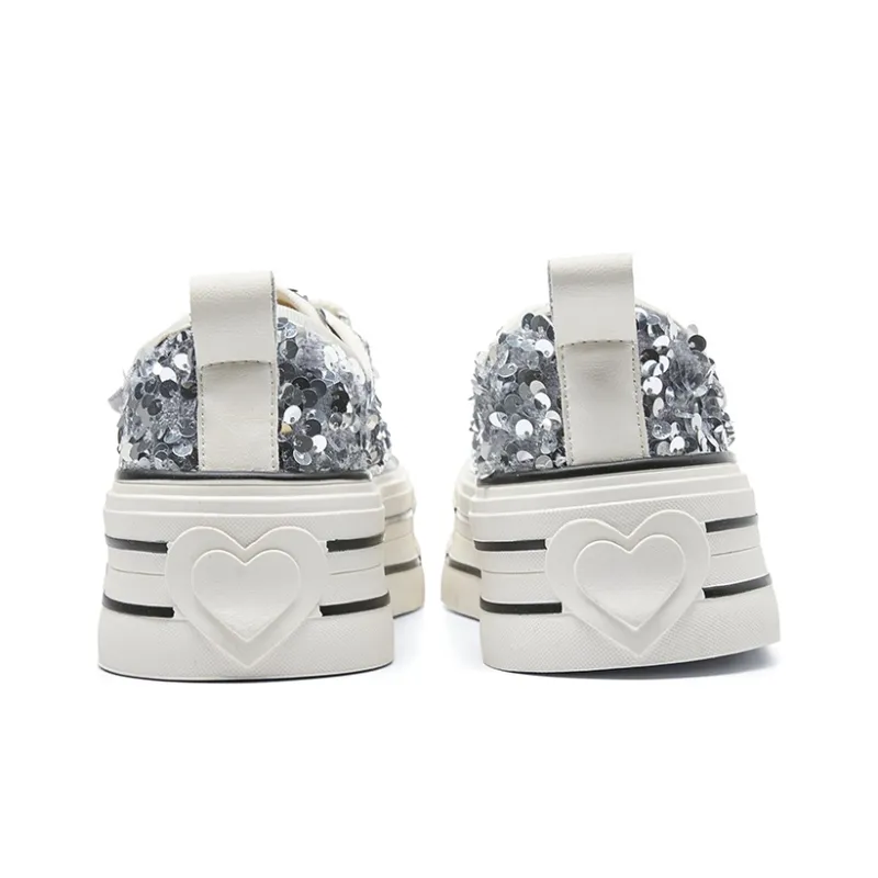 HLA Platform Casual Shoes For Women's-New Arrival Sequins Versatile Height Increasing Lightweight Canvas Shoes-11