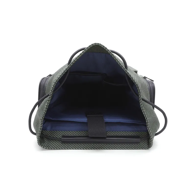 ELLE HOMME Fabric Synthetic Leather Backpack Laptop Bag Large Size Men's Gray Green-6