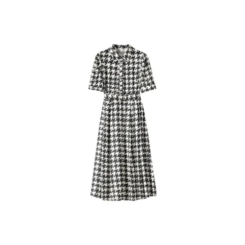 Sai Rabbit Short-Sleeved Dresses Women's Houndstooth