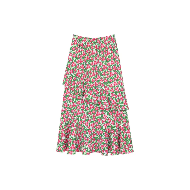 ELF SACK Casual Long Skirts Women's Pink Floral-1