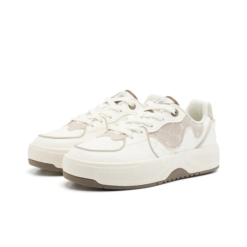 QIAODAN Slip-Resistant Balanced Lightweight Low-Top Skateboard Shoes Women's Ivory Mist-2