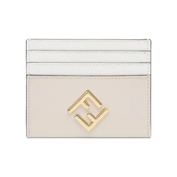 FENDI FF Diamonds Series Calfskin Card Holder Women's White & Light Pink