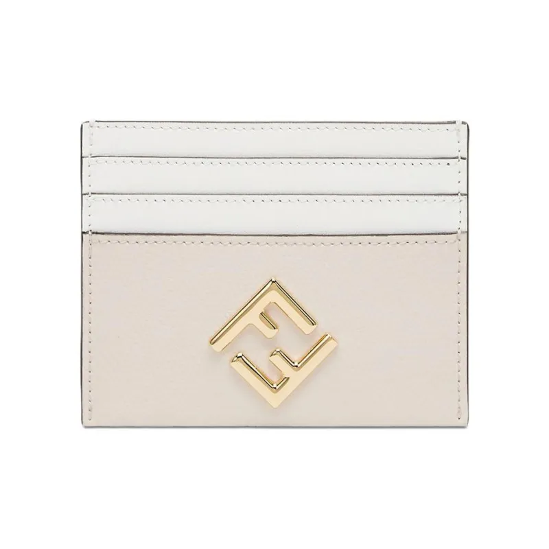 FENDI FF Diamonds Series Calfskin Card Holder Women's White & Light Pink-0