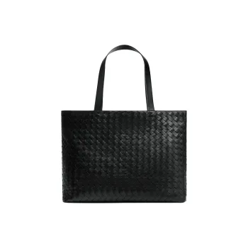 Bottega Veneta Calfskin Tote Bag Shopping Bag Handbag Large Size Men's Black