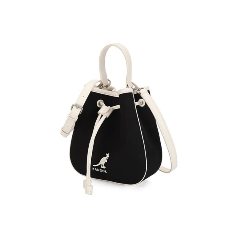 KANGOL Canvas With Leather Bucket Bag Canvas Bag Shoulder Bag Crossbody Bag Handbag Regular Unisex Black-1