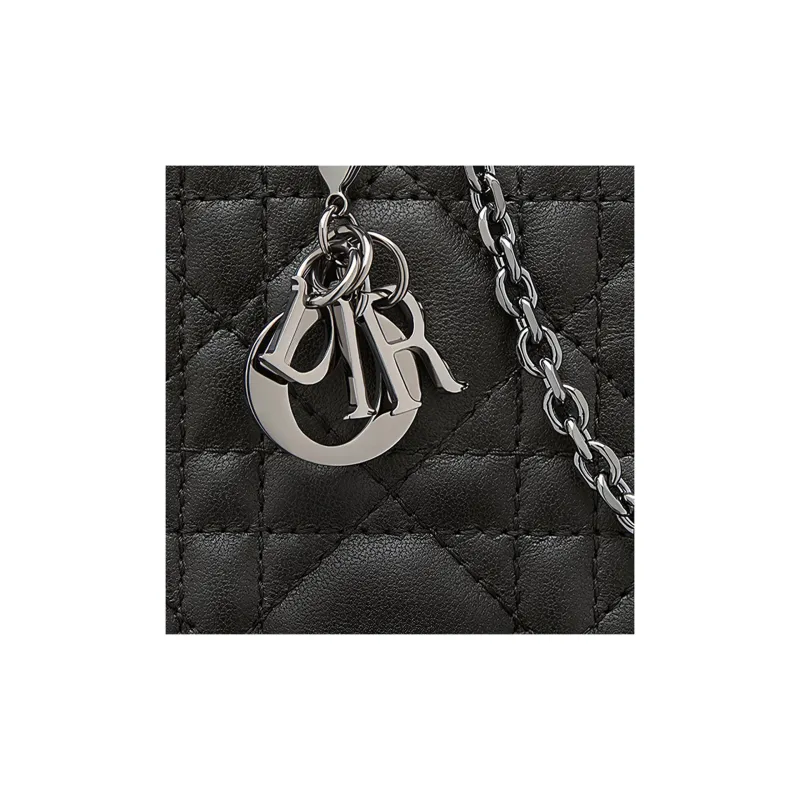 DIOR Lady Dior Sheepskin Cell Phone Pocket, One Shoulder Crossbody Portable Cell Phone Pouch Women's Black-4