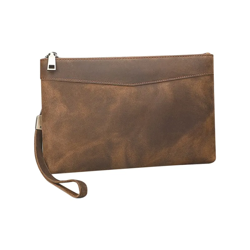 DOSRFINI Top Grain Cow Leather Clutch Men's Dark Brown/Light Brown-2