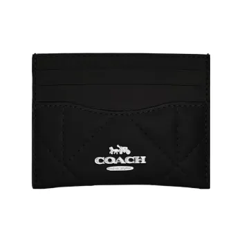 COACH Card Case Quilting Leather Card Clip Card Holder Regular Women's Black