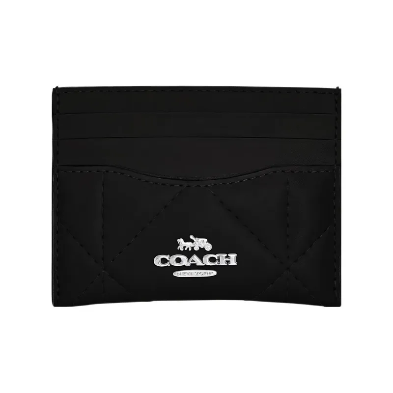 COACH Card Case Quilting Leather Card Clip Card Holder Regular Women's Black-0