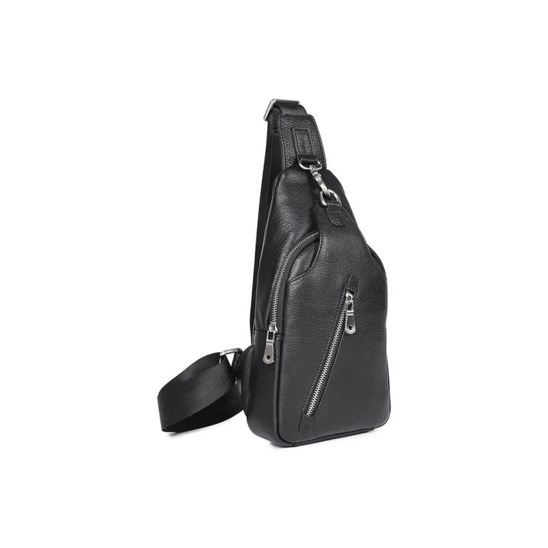DOSRFINI Top Grain Cow Leather Sling Bag Men's Black/Chocolate-1
